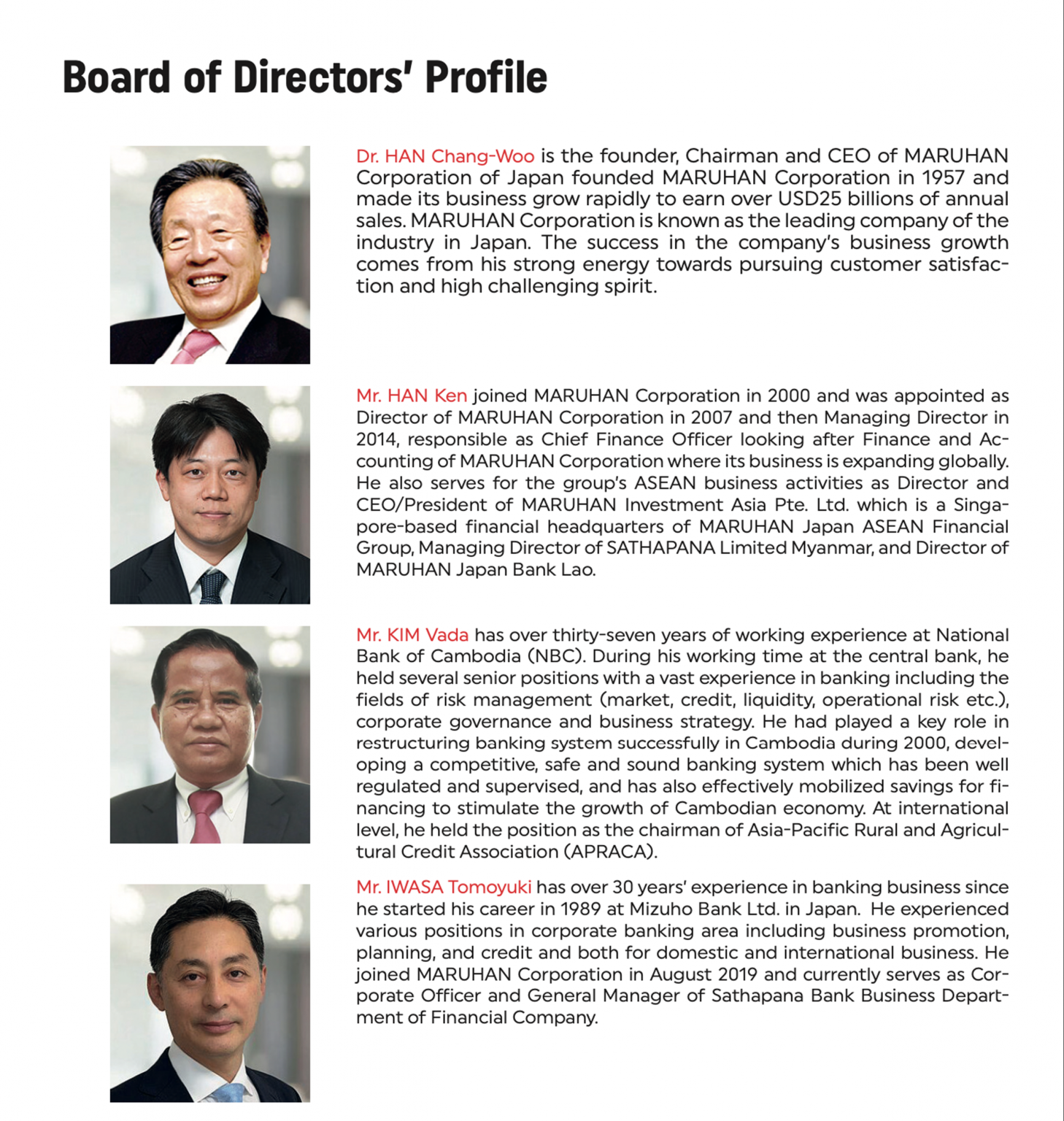 BOARD OF DIRECTORS - Maruhan Japan Bank Laos